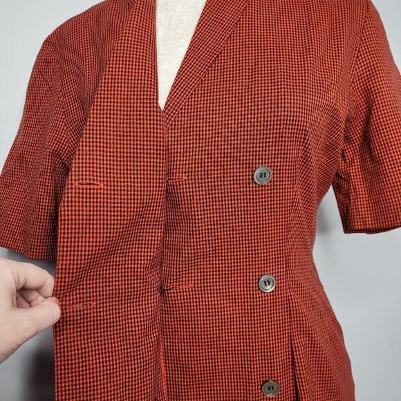 VINTAGE 80s does 50s dress Basco red collared plaid check S - Picture 9 of 11